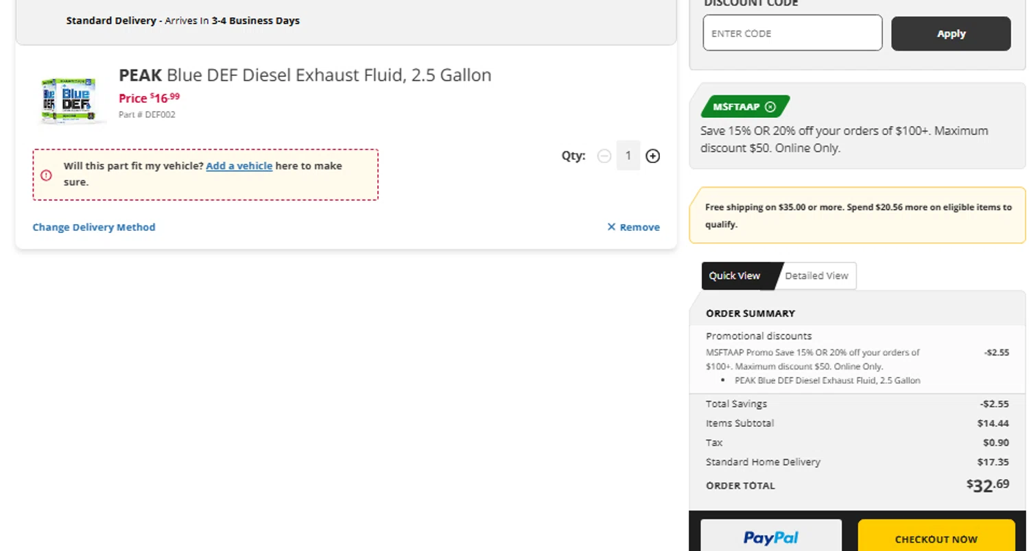 Advance Auto Parts promo code screenshot showing code Msftaap applied at Advance Auto Parts checkout page. Uploaded by SimplyCodes community member CouponLion3243 on Jul 28, 2025