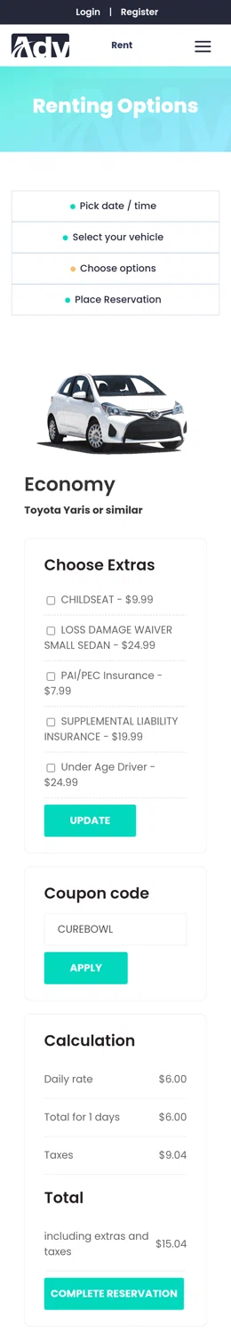 Advantage Rent a Car checkout page showing Advantage Rent a Car coupon code box | Screenshot taken by SimplyCodes community member on Apr 17, 2024