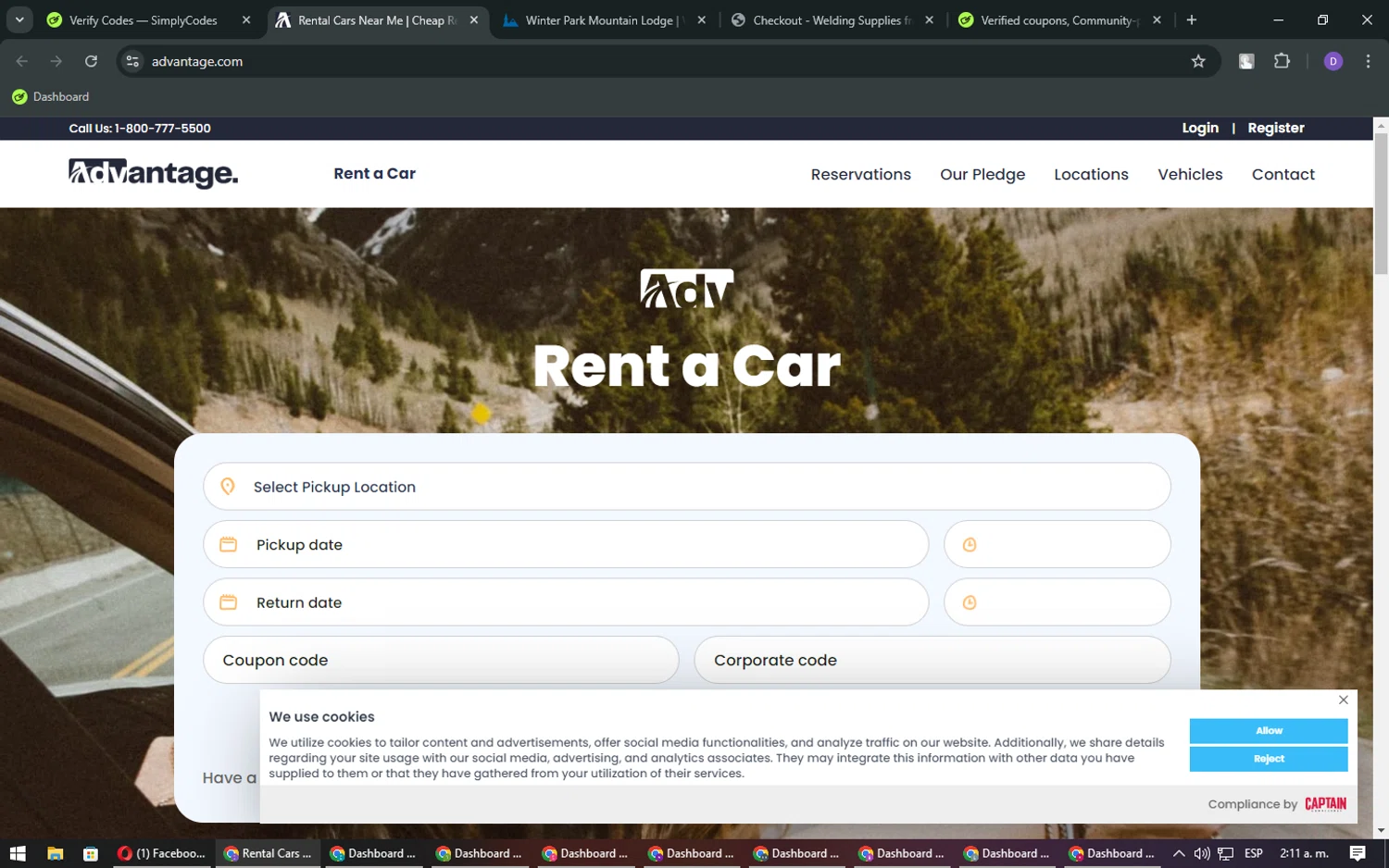 Advantage Rent a Car checkout page showing Advantage Rent a Car coupon code box | Screenshot taken by SimplyCodes community member on Nov 15, 2024