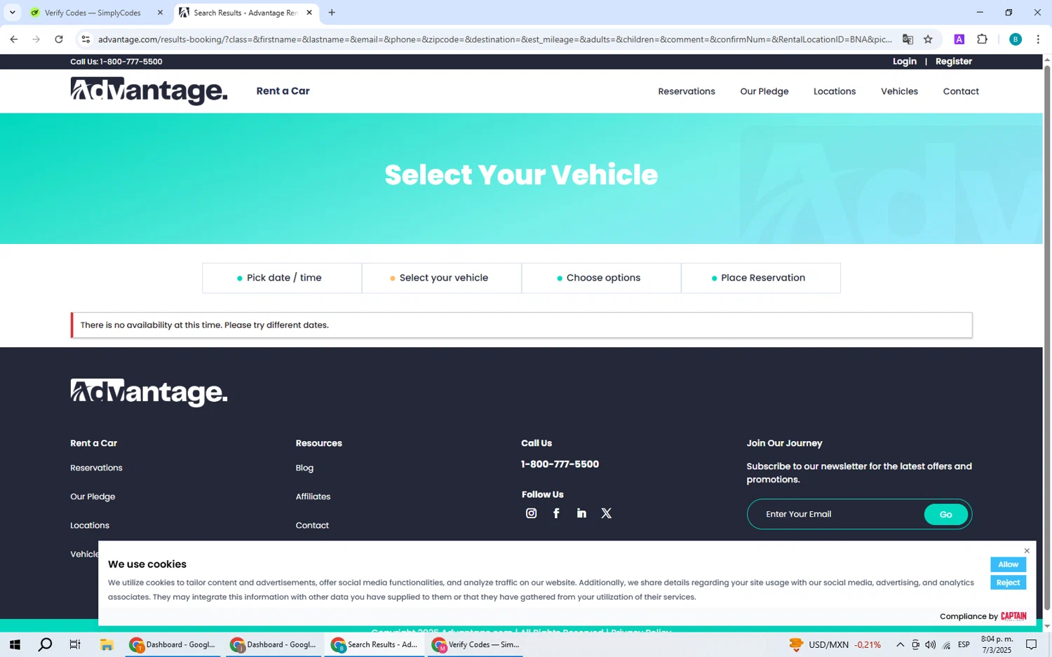Advantage Rent a Car coupon code screenshot showing code BFGIFT applied at Advantage Rent a Car checkout page. Uploaded by SimplyCodes community member CleverPilot5845 on Mar 8, 2025
