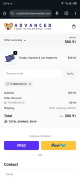THANKYOU10 coupon verification screenshot