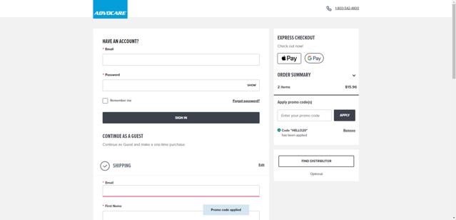AdvoCare checkout page showing AdvoCare promo code box | Screenshot taken by SimplyCodes community member on Sep 14, 2025
