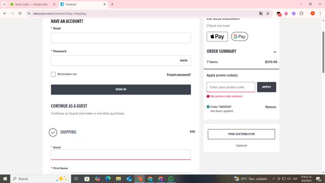 AdvoCare checkout page showing AdvoCare promo code box | Screenshot taken by SimplyCodes community member on Sep 4, 2025