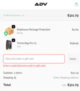 ADV Tennis coupon verification screenshot