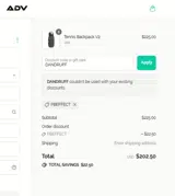 ADV Tennis coupon verification screenshot