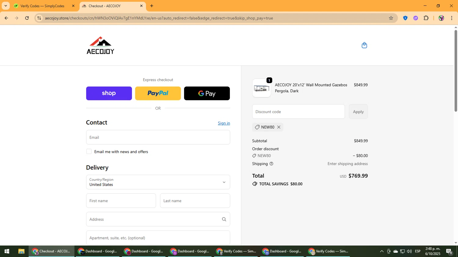 AECOJOY promo code screenshot showing code NEW80 applied at AECOJOY checkout page. Uploaded by SimplyCodes community member Vanmanuel on Oct 6, 2025