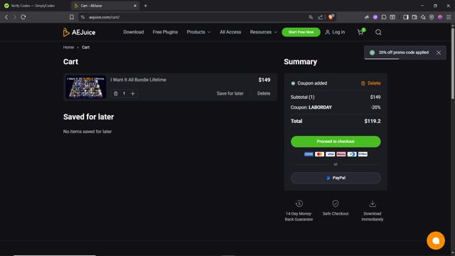 AEJuice checkout page showing AEJuice coupon code box | Screenshot taken by SimplyCodes community member on Jul 27, 2025