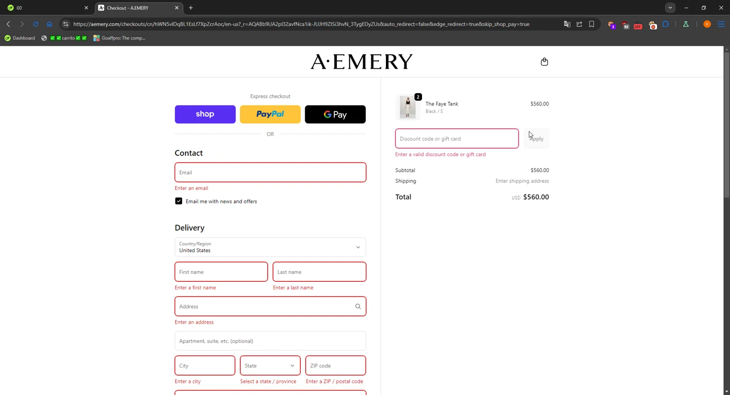 A.EMERY promo code screenshot showing code BLACKFRIDAY applied at A.EMERY checkout page. Uploaded by SimplyCodes community member LOgoter on Dec 1, 2025