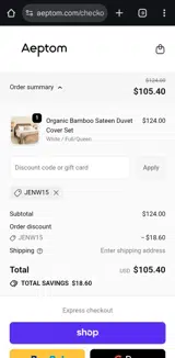 JENW15 coupon verification screenshot