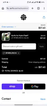 SPARKLING10 coupon verification screenshot