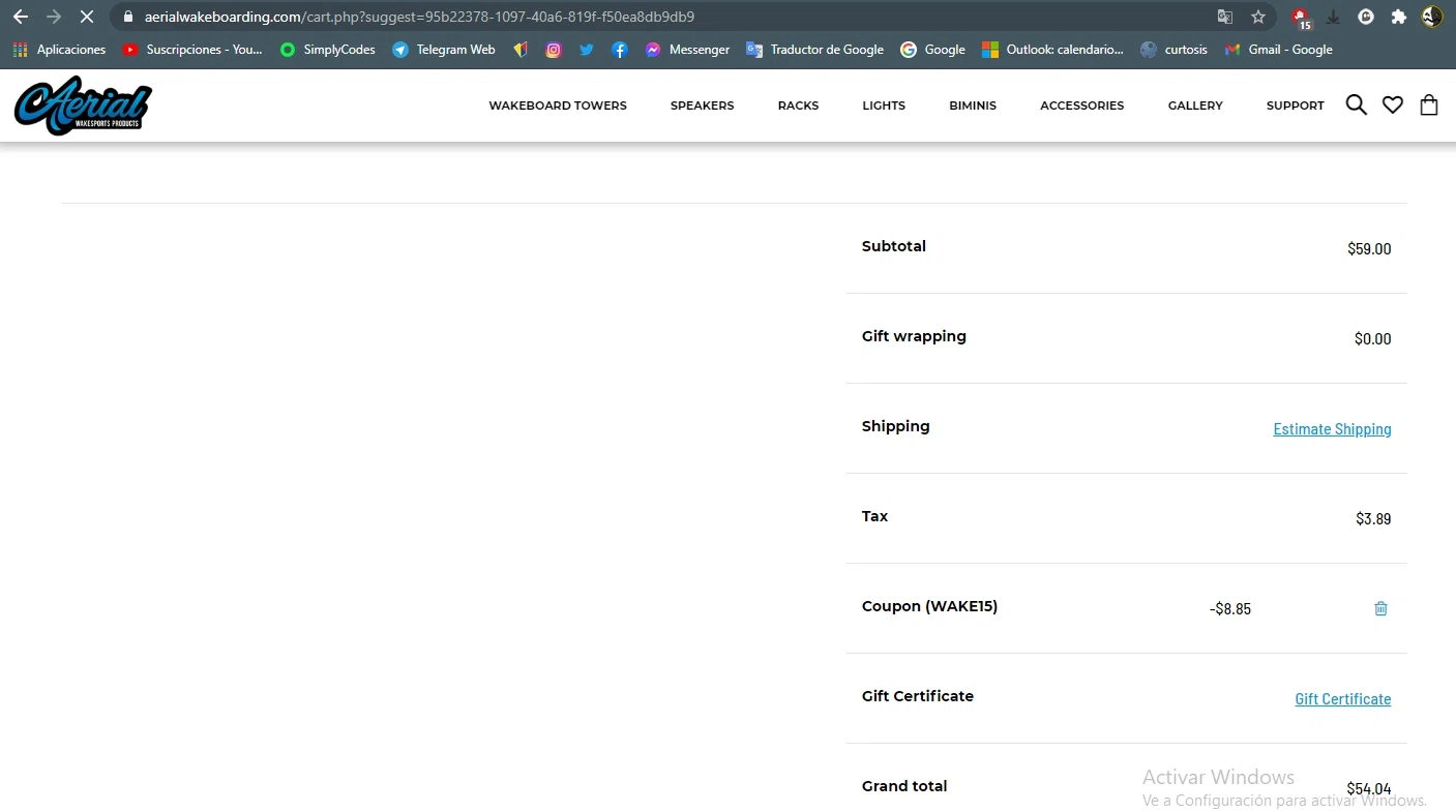 Aerial Wakeboarding checkout page showing Aerial Wakeboarding promo code box | Screenshot taken by SimplyCodes community member on Apr 24, 2021