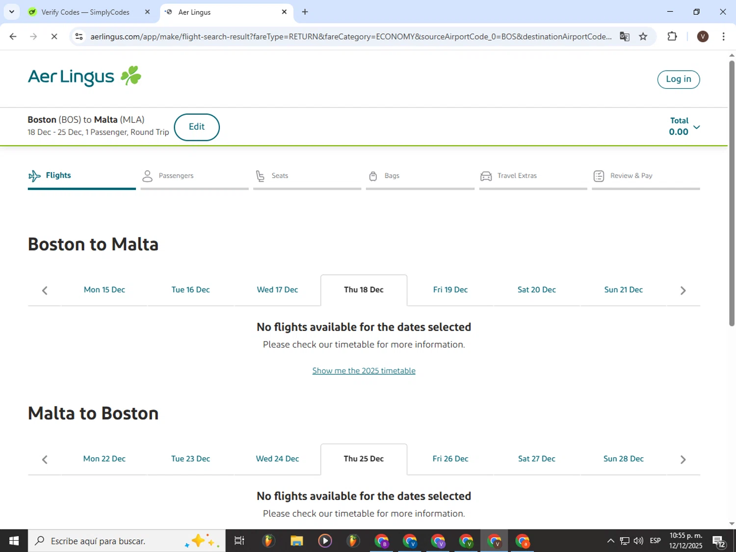 Aer Lingus promo code screenshot showing code TOURSALE applied at Aer Lingus checkout page. Uploaded by SimplyCodes community member CashLion3448 on Dec 13, 2025