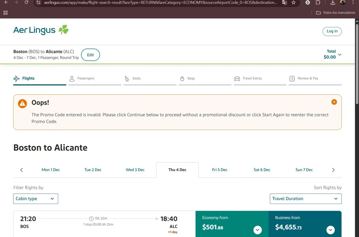 Aer Lingus promo code screenshot showing code EARLYBF2025 applied at Aer Lingus checkout page. Uploaded by SimplyCodes community member Milaya on Nov 28, 2025