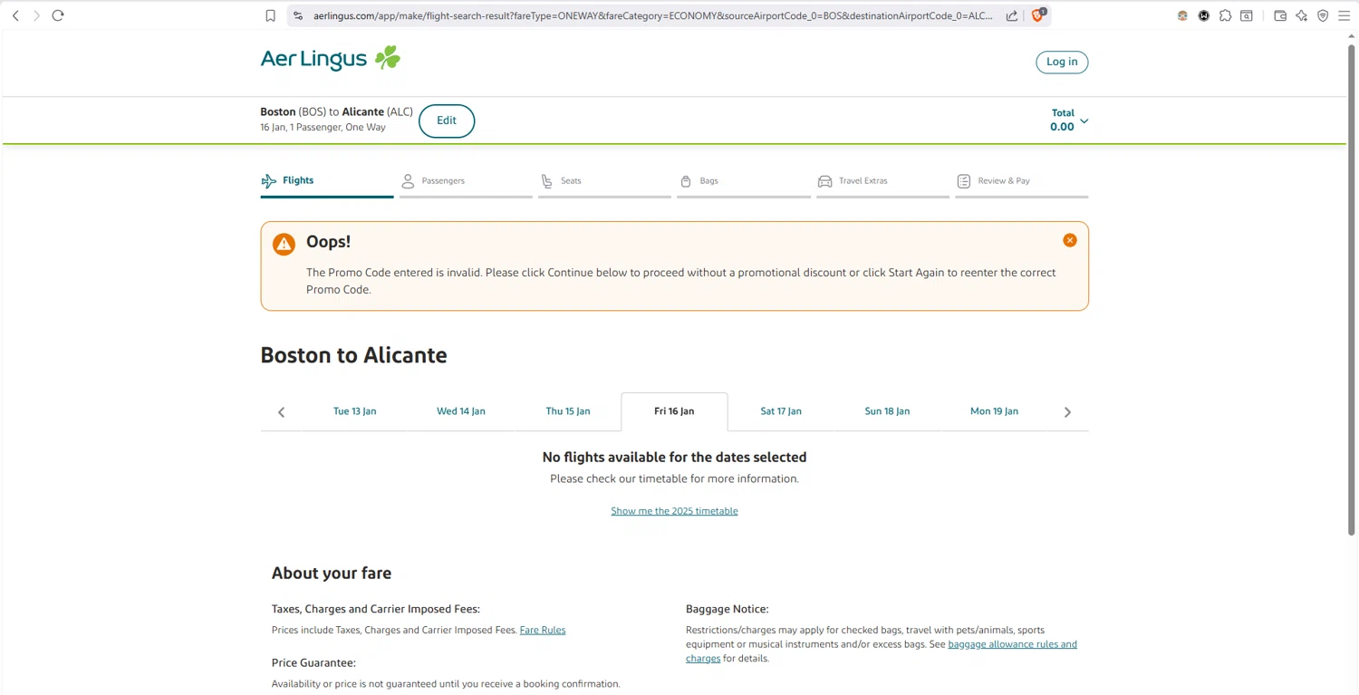 Aer Lingus promo code screenshot showing code NY2026 applied at Aer Lingus checkout page. Uploaded by SimplyCodes community member dayselis15 on Dec 30, 2025