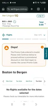 Aer Lingus coupon verification screenshot