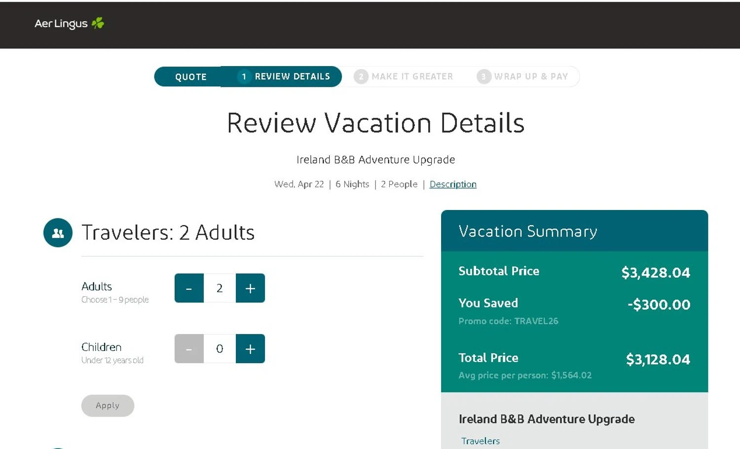 Aer Lingus promo code screenshot showing code TRAVEL26 applied at Aer Lingus checkout page. Uploaded by SimplyCodes community member LAMINEJAMAL on Jan 26, 2026