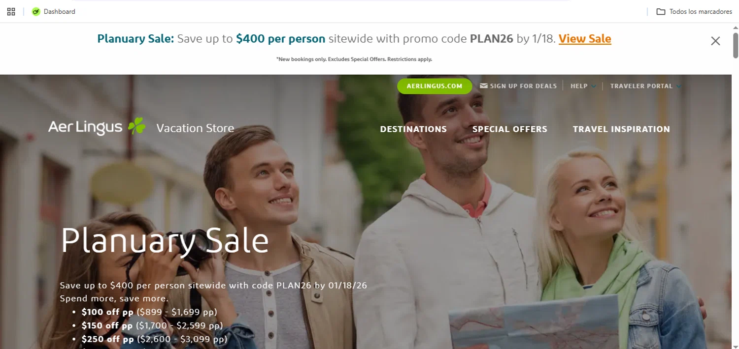 Aer Lingus promo code screenshot showing code PLAN26 applied at Aer Lingus checkout page. Uploaded by SimplyCodes community member Speedy on Jan 16, 2026