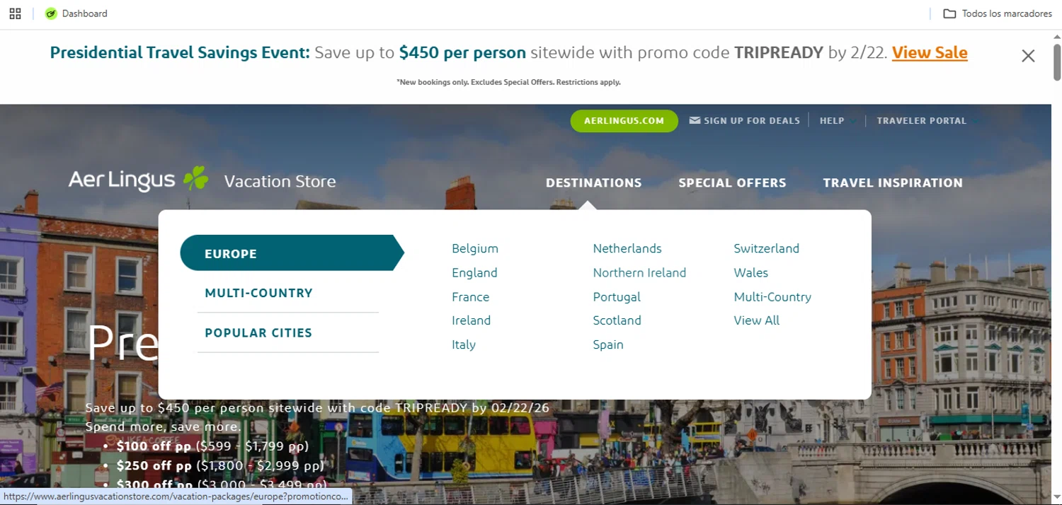 Aer Lingus promo code screenshot showing code TRIPREADY applied at Aer Lingus checkout page. Uploaded by SimplyCodes community member Speedy on Feb 13, 2026