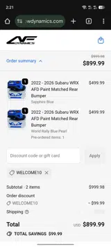 WELCOME10 coupon verification screenshot