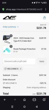 WELCOME10 coupon verification screenshot