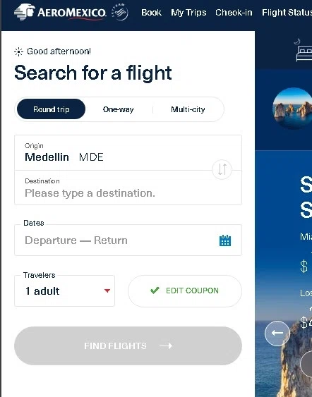AeroMexico US checkout page showing AeroMexico US promo code box | Screenshot taken by SimplyCodes community member on Jan 21, 2023