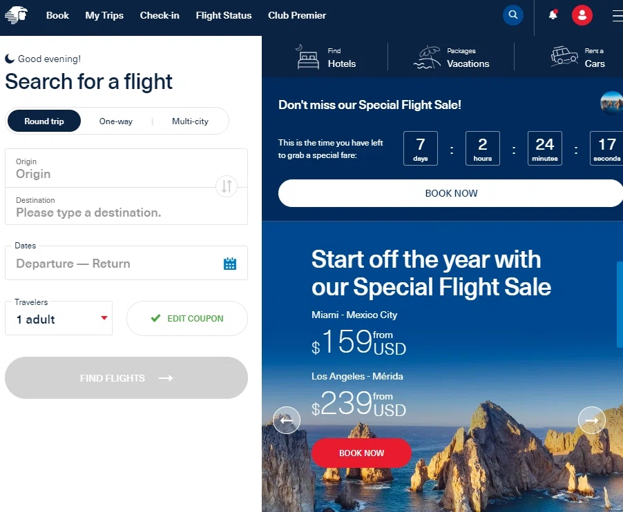 AeroMexico US checkout page showing AeroMexico US promo code box | Screenshot taken by SimplyCodes community member on Jan 16, 2023