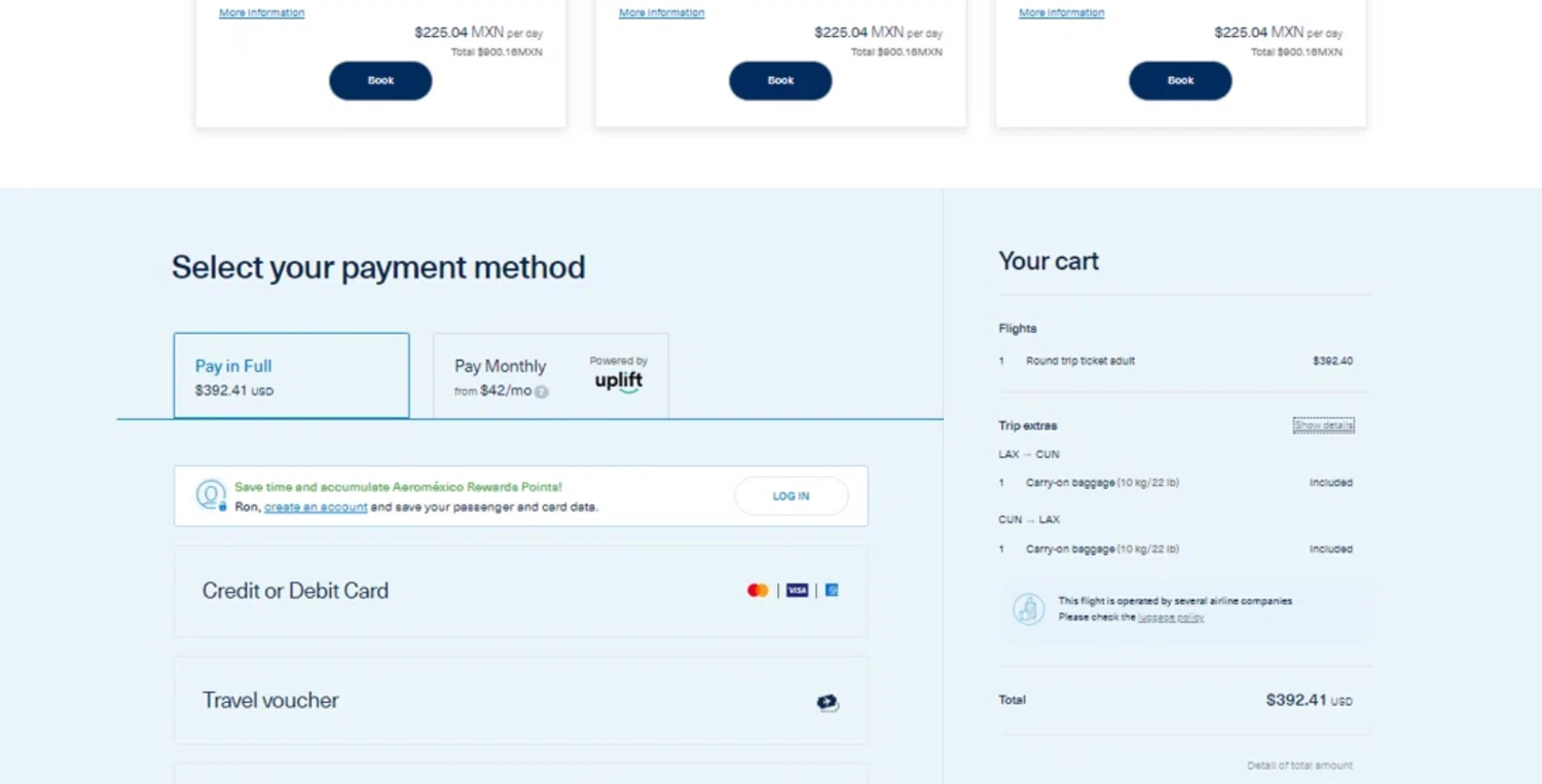 AeroMexico US promo code screenshot showing code LIMIT10 applied at AeroMexico US checkout page. Uploaded by SimplyCodes community member Lioniel on Mar 13, 2025