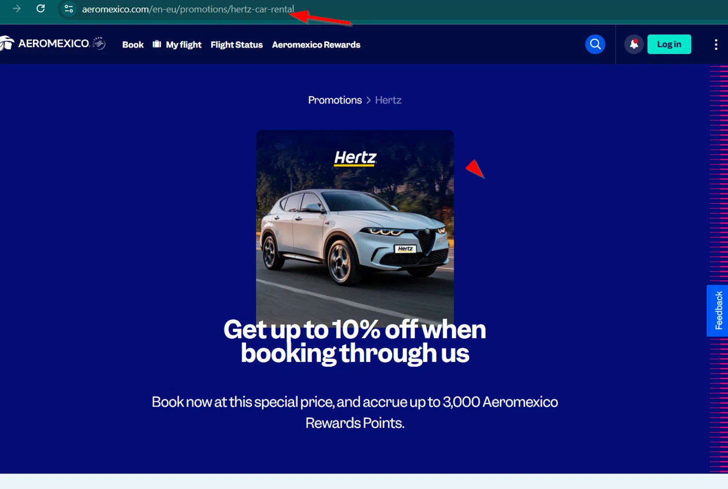 AeroMexico US promo code screenshot showing code hertz-car-rental applied at AeroMexico US checkout page. Uploaded by SimplyCodes community member Lioniel on Dec 30, 2025