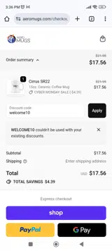 welcome10 coupon verification screenshot