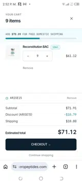 Aero Peptides coupon verification screenshot