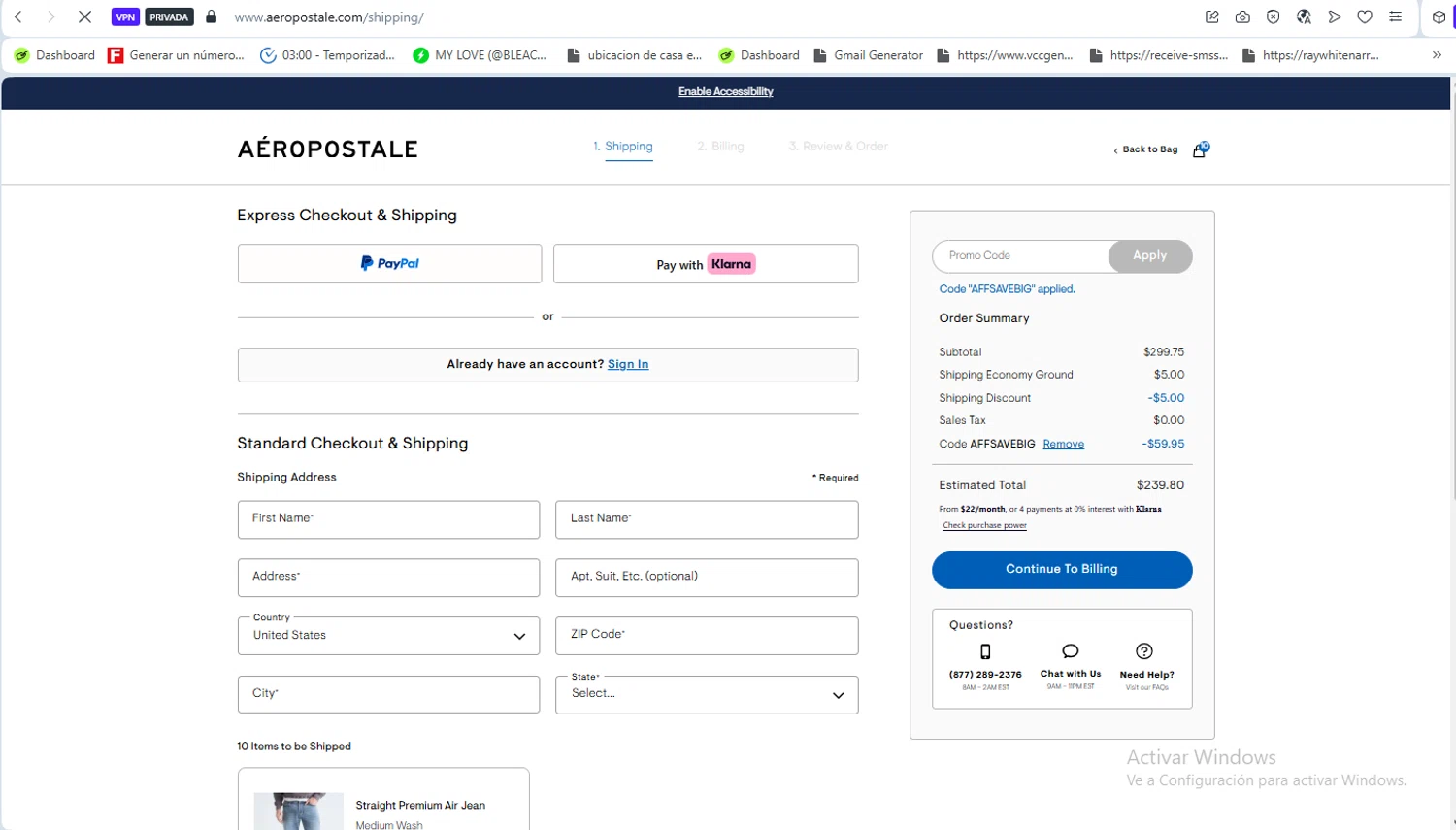 Aeropostale checkout page showing Aeropostale promo code box | Screenshot taken by SimplyCodes community member on Jan 25, 2026