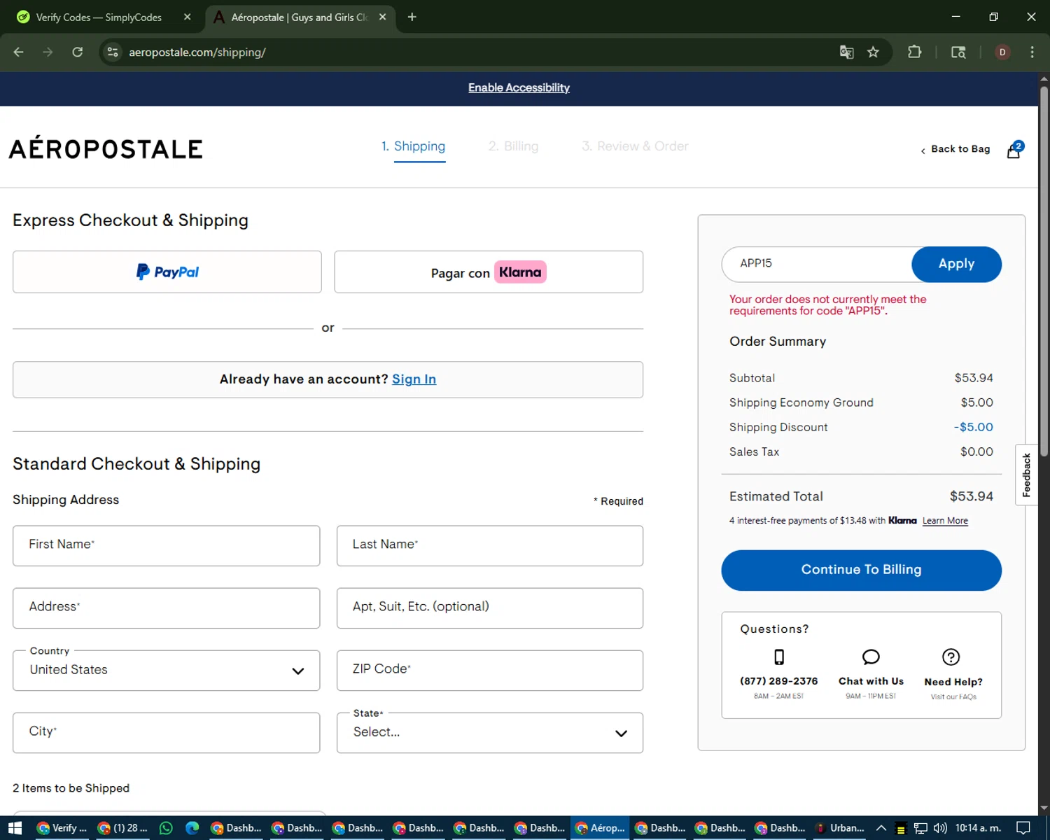 Aeropostale promo code screenshot showing code APP15 applied at Aeropostale checkout page. Uploaded by SimplyCodes community member liltecca on Aug 6, 2025