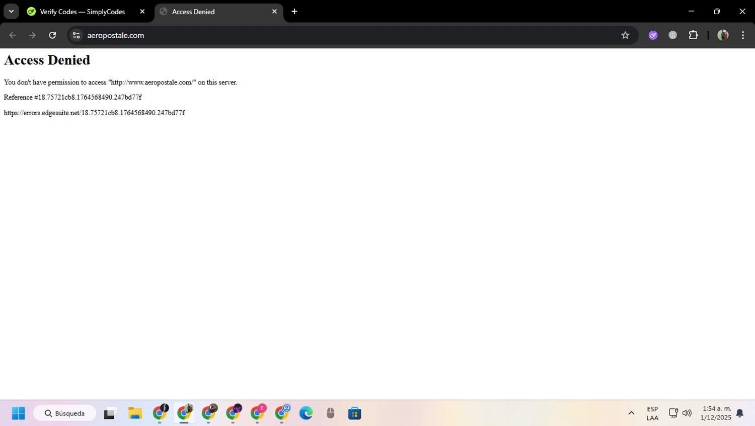 Aeropostale promo code screenshot showing code AEROVfxRSQQJ2Ag applied at Aeropostale checkout page. Uploaded by SimplyCodes community member MoneySentinel7597 on Dec 1, 2025