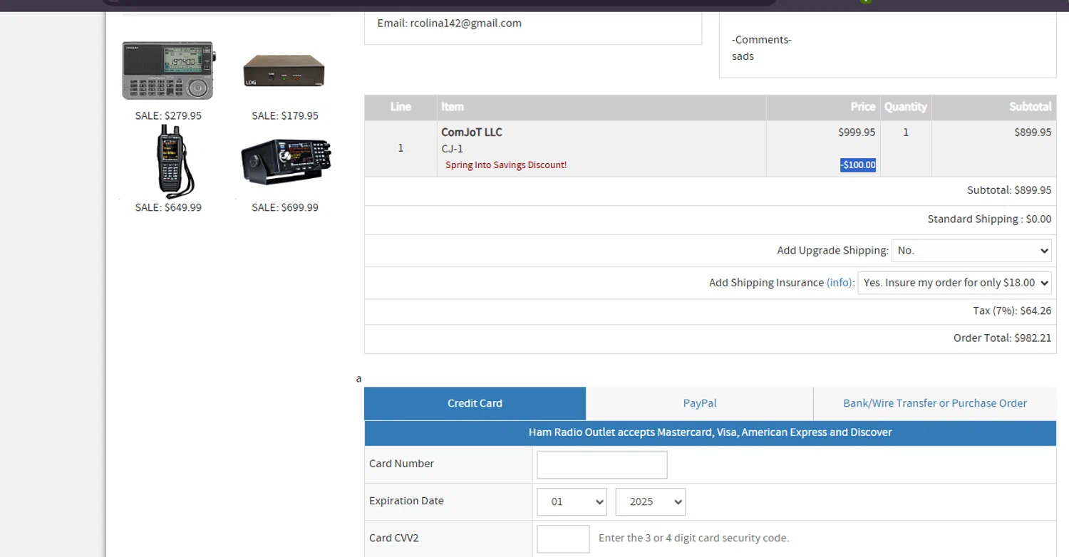 Ham Radio Outlet discount code screenshot showing code 10OFF applied at Ham Radio Outlet checkout page. Uploaded by SimplyCodes community member ashe1986 on May 4, 2025