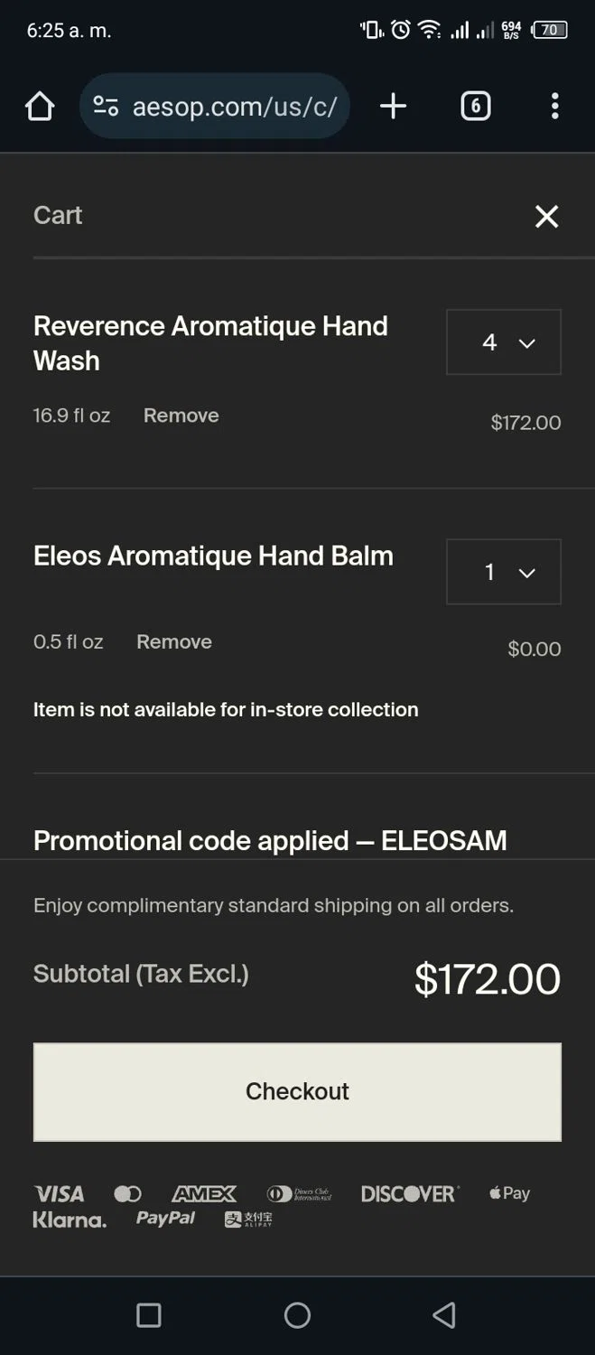 where to use Aesop promo code box