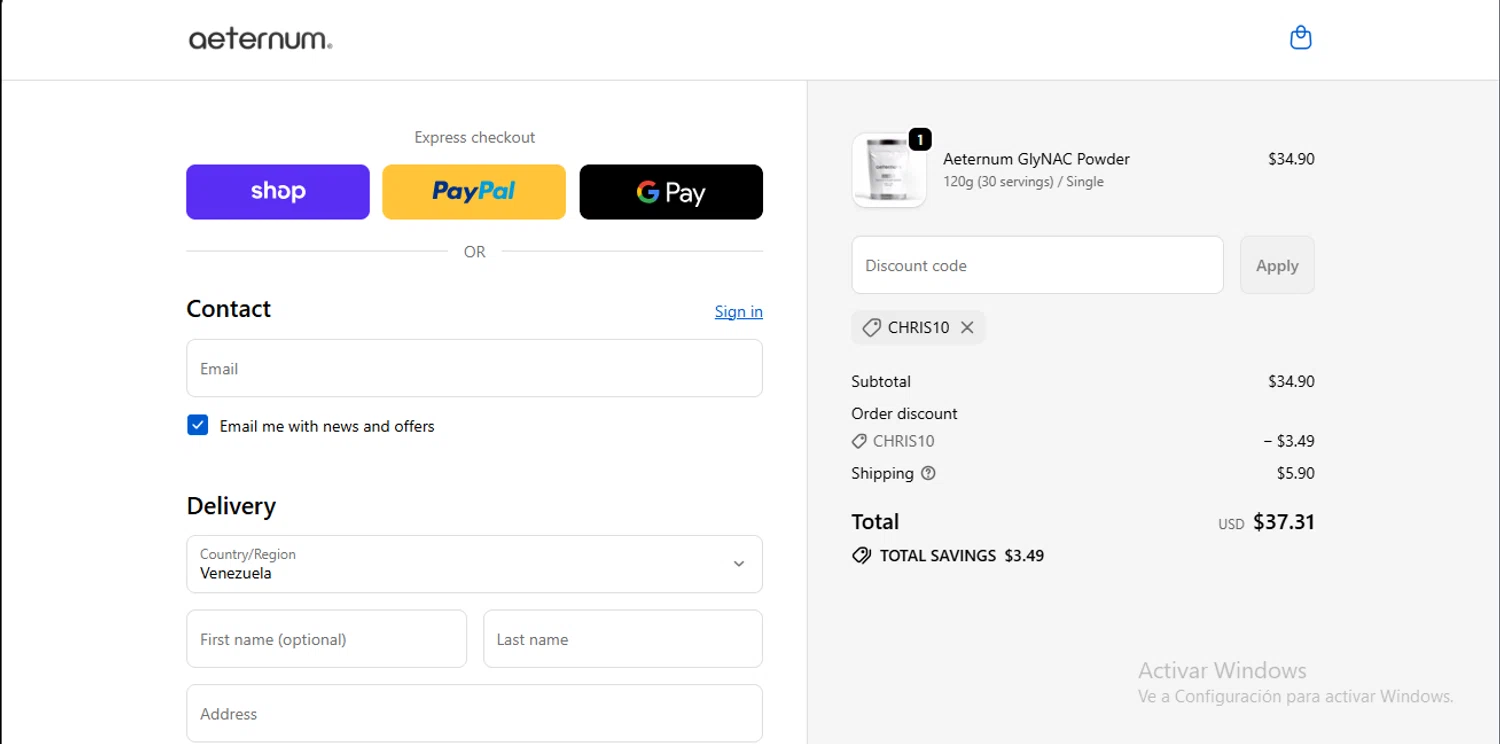 The Aeternum Company promo code screenshot showing code CHRIS10 applied at The Aeternum Company checkout page. Uploaded by SimplyCodes community member CodeEagle1166 on Nov 6, 2025