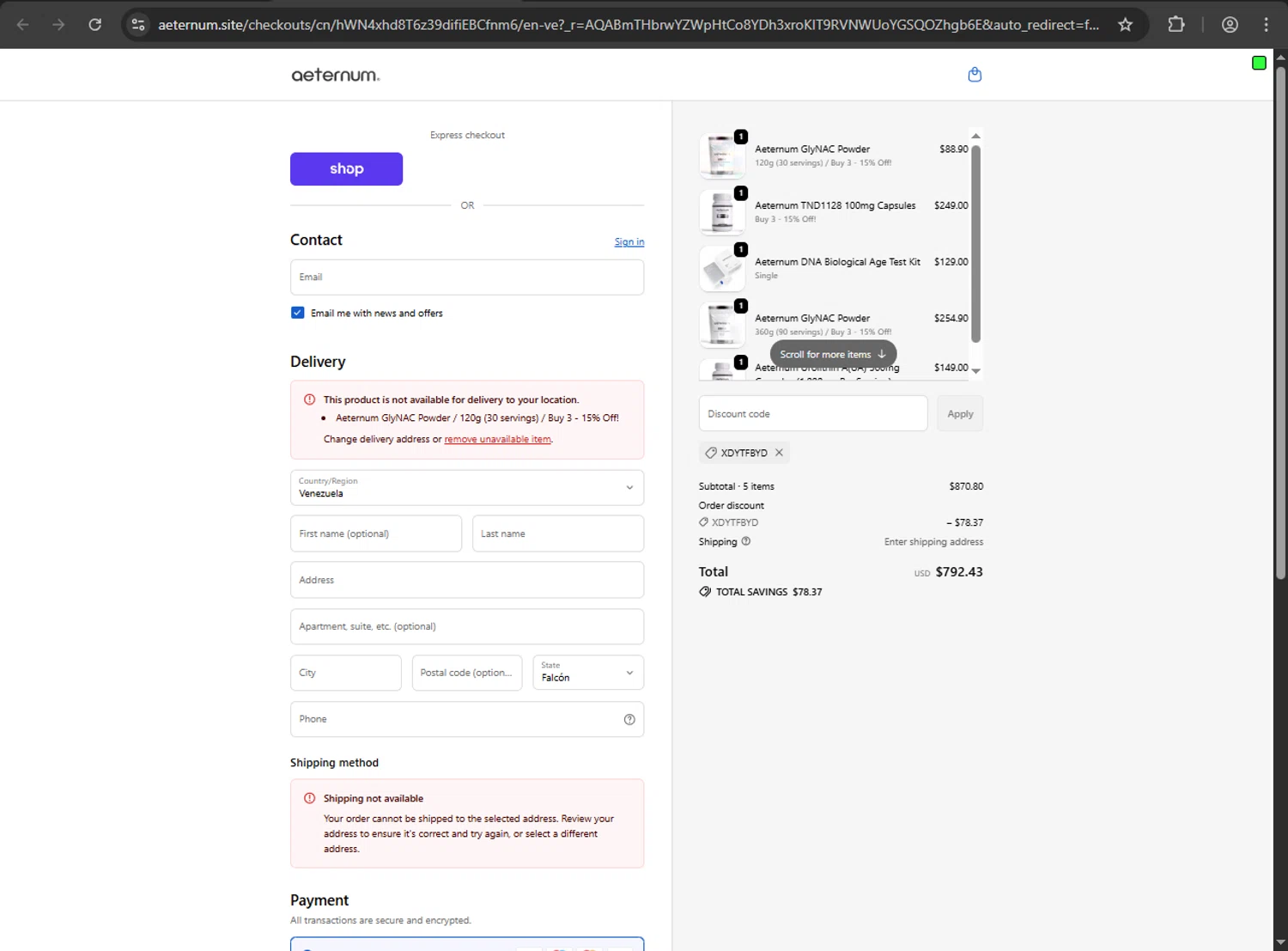 The Aeternum Company promo code screenshot showing code XDYTFBYD applied at The Aeternum Company checkout page. Uploaded by SimplyCodes community member RINITOSHI on Nov 6, 2025