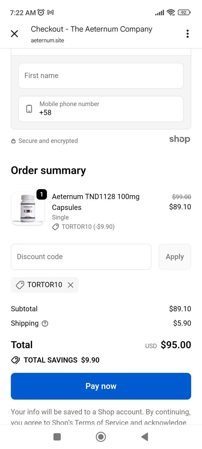 The Aeternum Company promo code screenshot showing code Tortor10 applied at The Aeternum Company checkout page. Uploaded by SimplyCodes community member geralddiaz on Dec 8, 2025