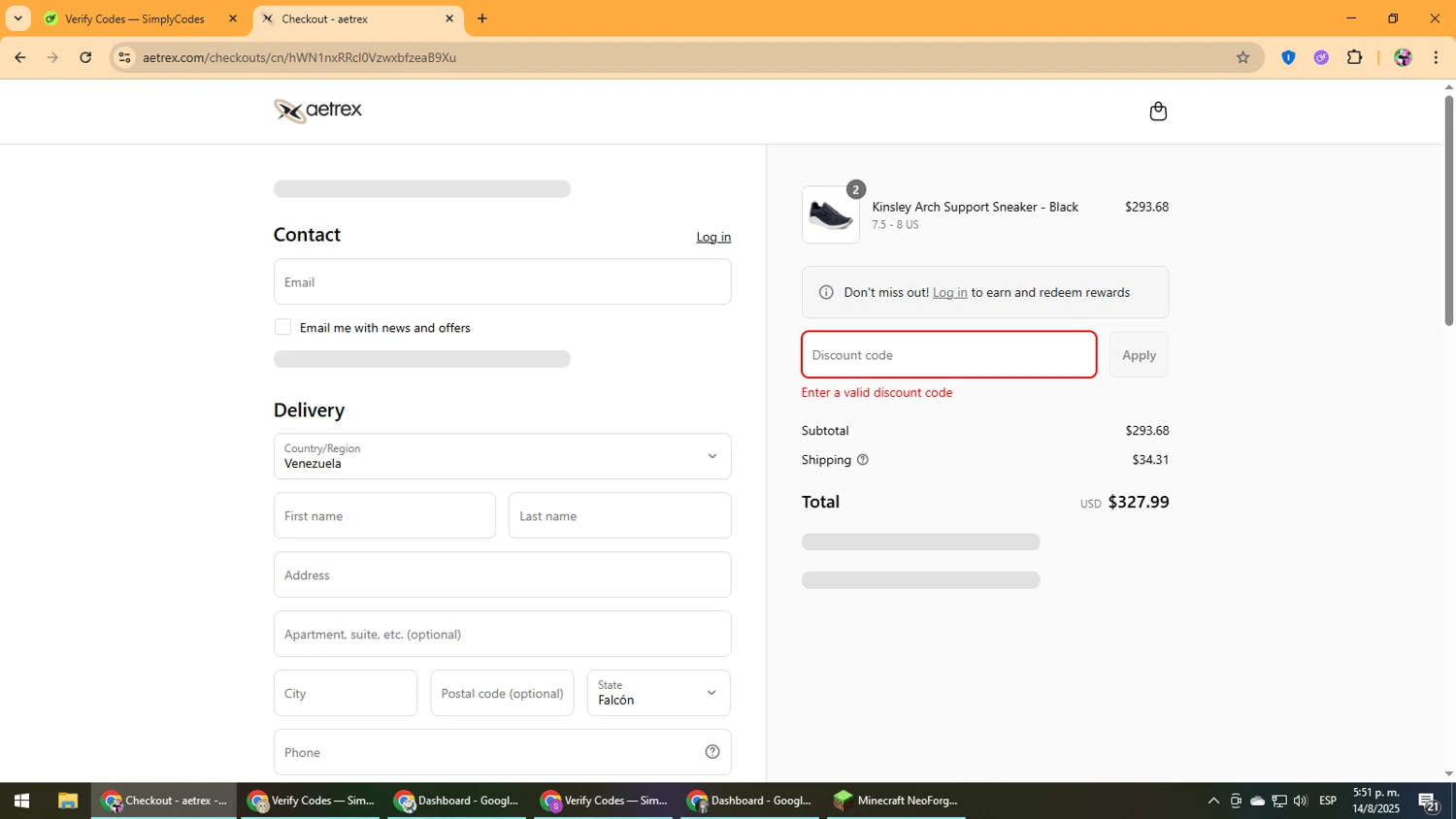 Aetrex promo code screenshot showing code BFCMIBZT20 applied at Aetrex checkout page. Uploaded by SimplyCodes community member Vanmanuel on Aug 14, 2025