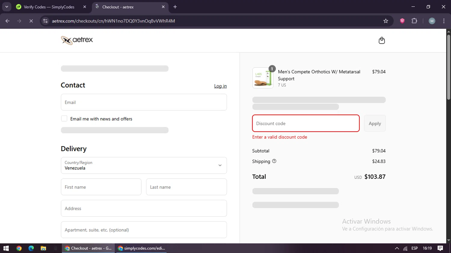 Aetrex promo code screenshot showing code BFCMIBZT20 applied at Aetrex checkout page. Uploaded by SimplyCodes community member maraxo on Aug 14, 2025