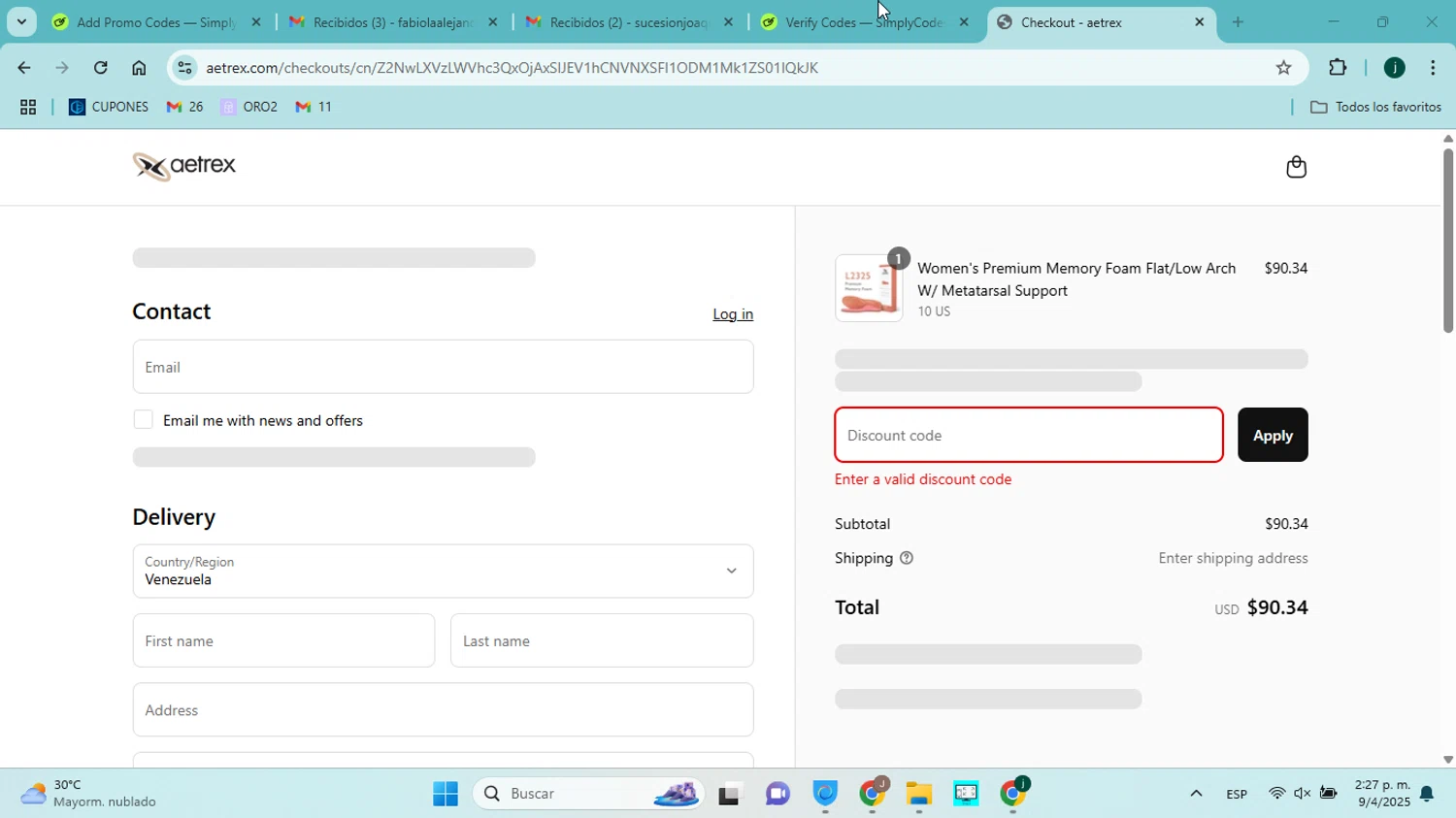 Aetrex promo code screenshot showing code VIPFIFTY applied at Aetrex checkout page. Uploaded by SimplyCodes community member jorgejavierherrera on Apr 9, 2025
