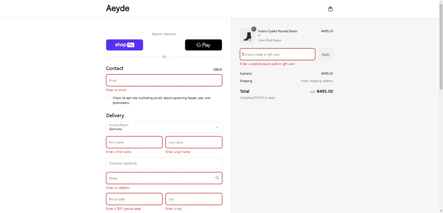 Aeyde promo code screenshot showing code PF25 applied at Aeyde checkout page. Uploaded by SimplyCodes community member CleverLynx8583 on Aug 8, 2025
