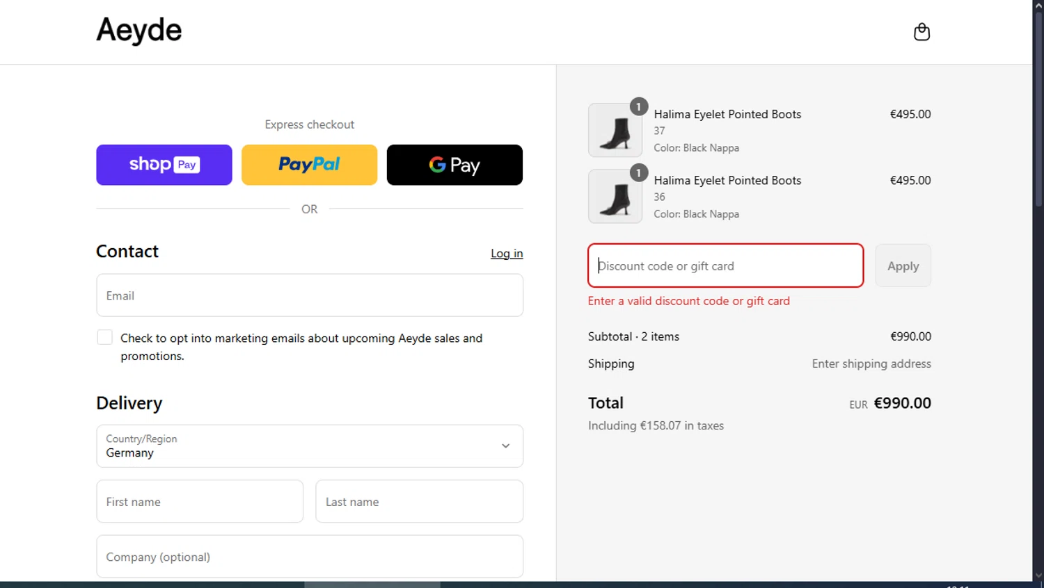 Aeyde promo code screenshot showing code PF25 applied at Aeyde checkout page. Uploaded by SimplyCodes community member CouponFalcon9871 on Aug 8, 2025