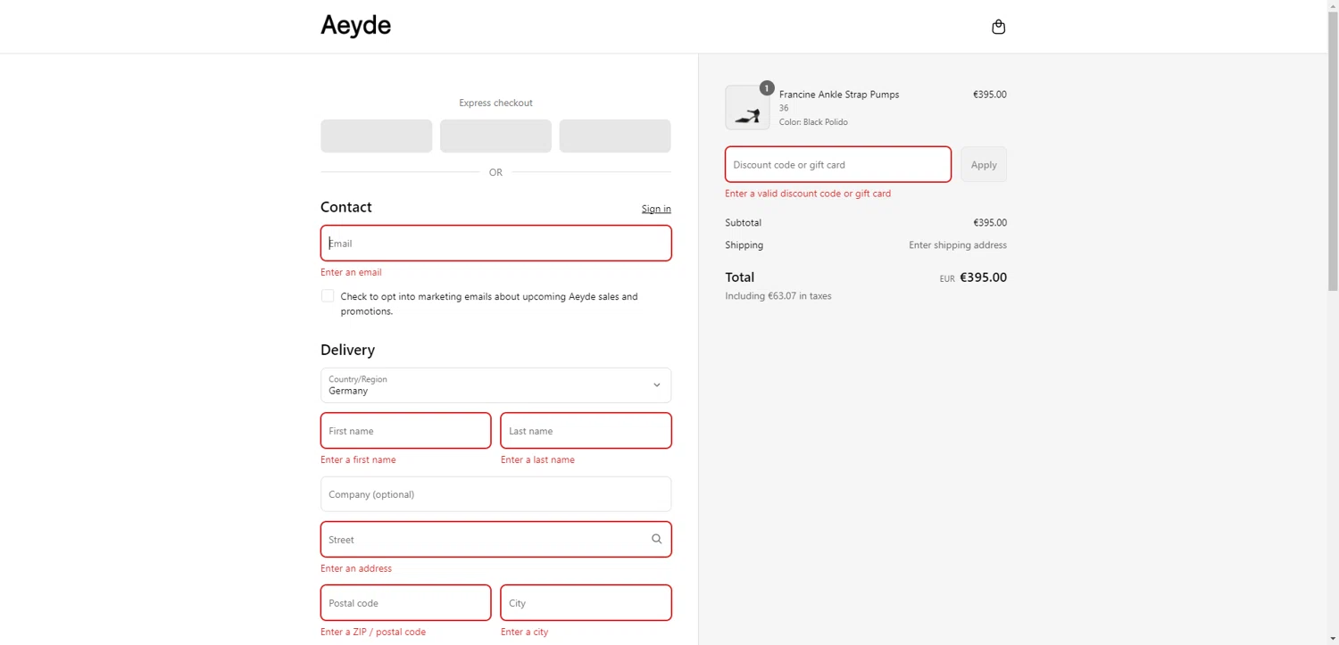 Aeyde promo code screenshot showing code EXTRA15 applied at Aeyde checkout page. Uploaded by SimplyCodes community member ExtraordinaryShopper780 on Sep 12, 2025