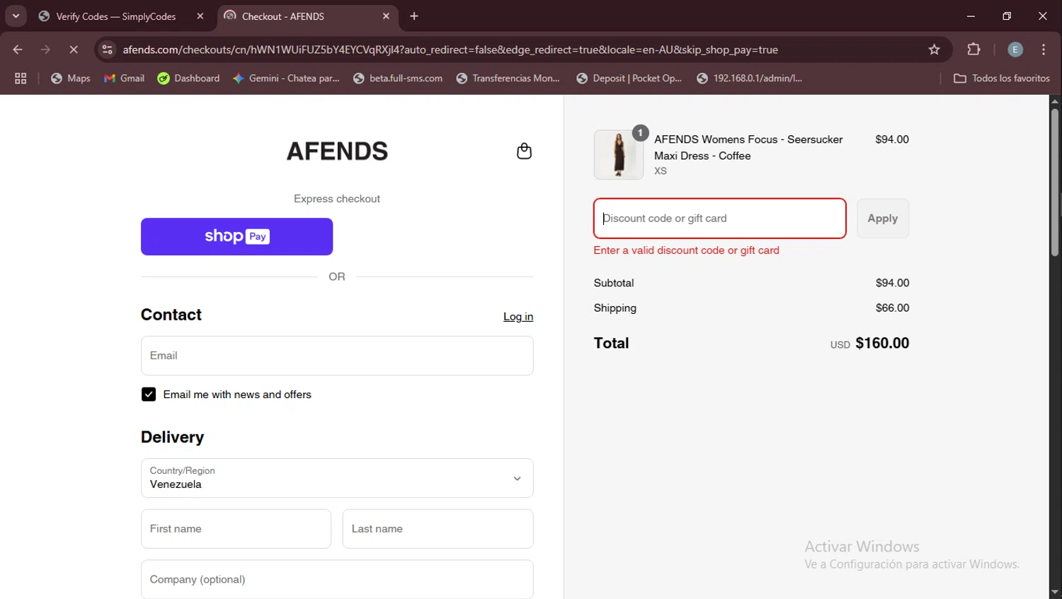 Afends promo code screenshot showing code F?%KYEAH20 applied at Afends checkout page. Uploaded by SimplyCodes community member Esteban on Aug 7, 2025
