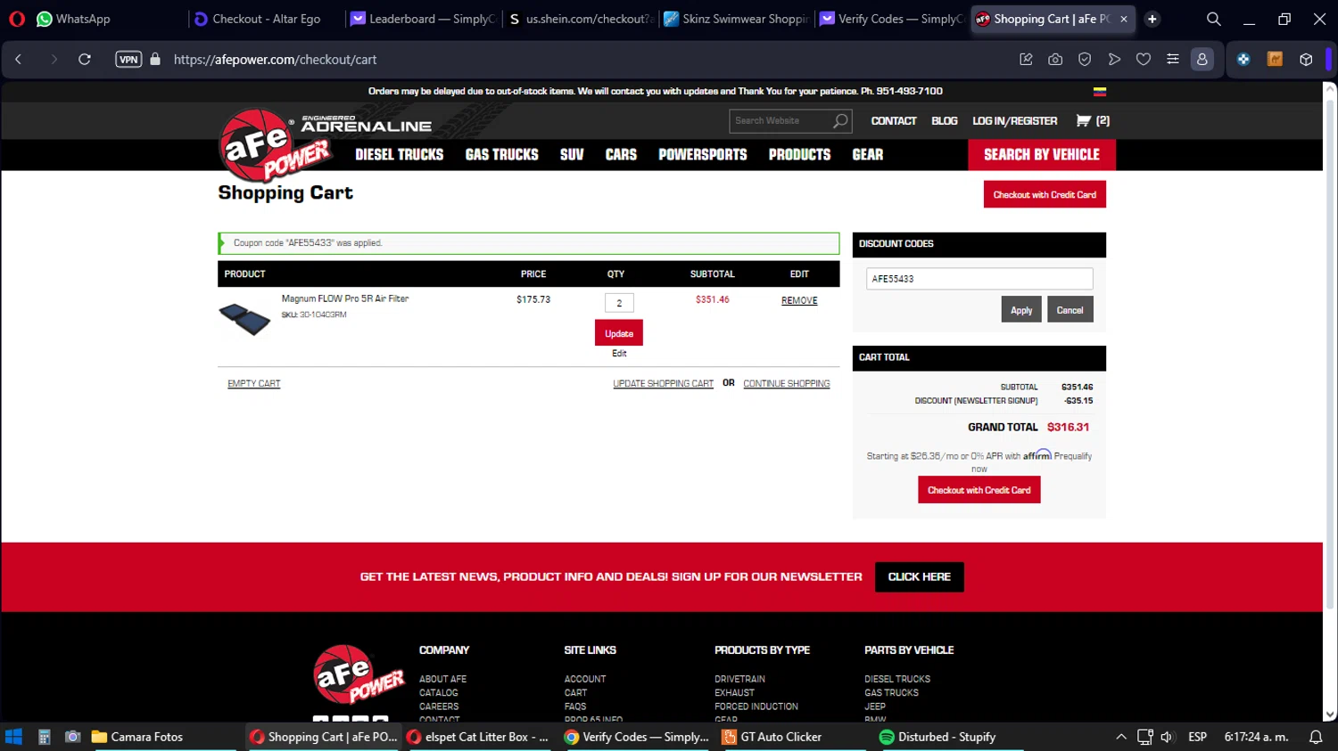 where to use AM Autoparts promo code box