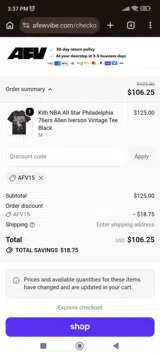 Afewvibe coupon verification screenshot