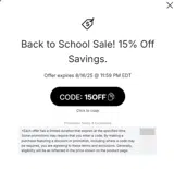 15OFF coupon verification screenshot