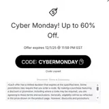 CYBERMONDAY coupon verification screenshot