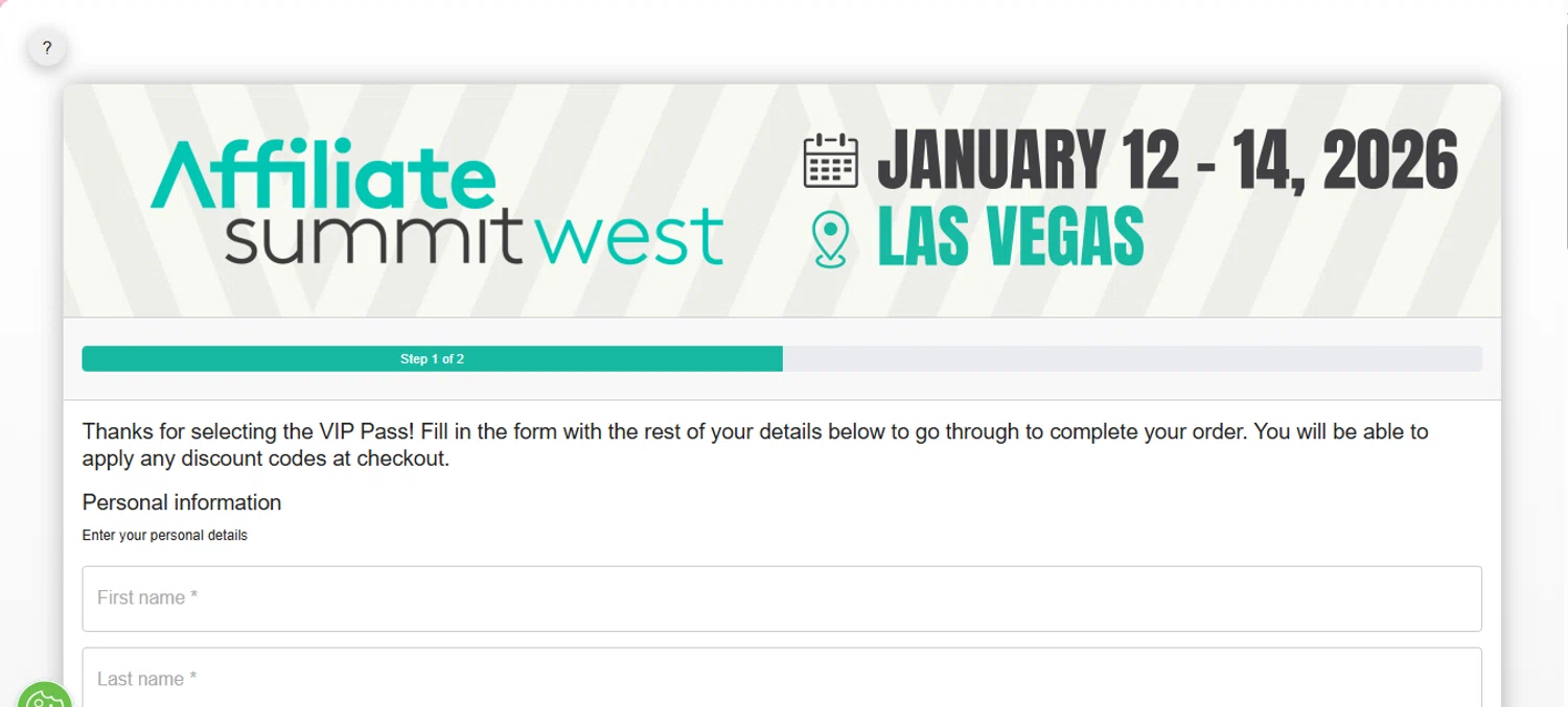 Affiliate Summit checkout page showing Affiliate Summit promo code box | Screenshot taken by SimplyCodes community member on Jan 6, 2026